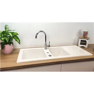 Fregadero de cerámica Lingot blanco 2 cubetas + escurridor Sarreguemines