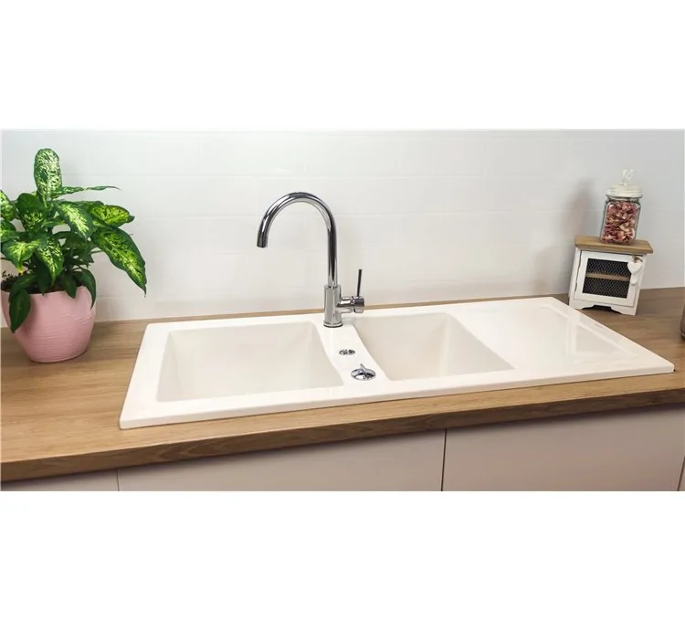Fregadero de cerámica Lingot blanco 2 cubetas + escurridor Sarreguemines