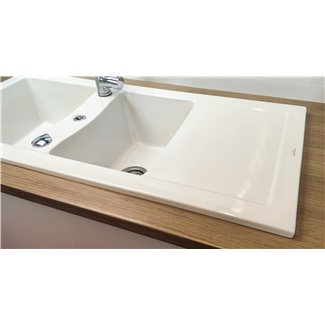 White lingot ceramic sink 2 bowls and drainer
