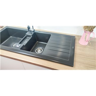 Soft Recessed Ceramic Sink 2 Bowls + Anthracite Drainer