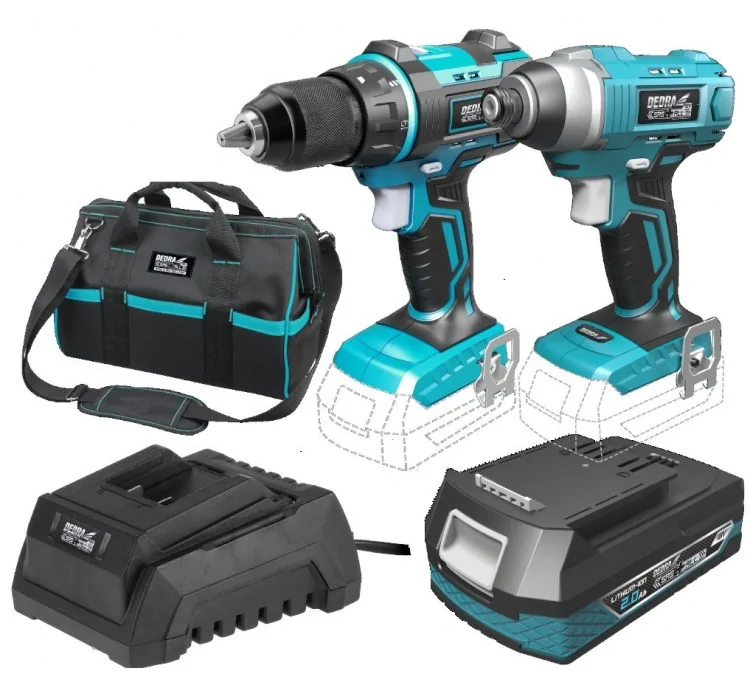 Set di 2 trapani cordless con batteria, caricatore e borsa