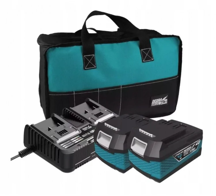 Kit de 2 baterías de 4,0AH 18V con cargador doble y bolsa de transporte