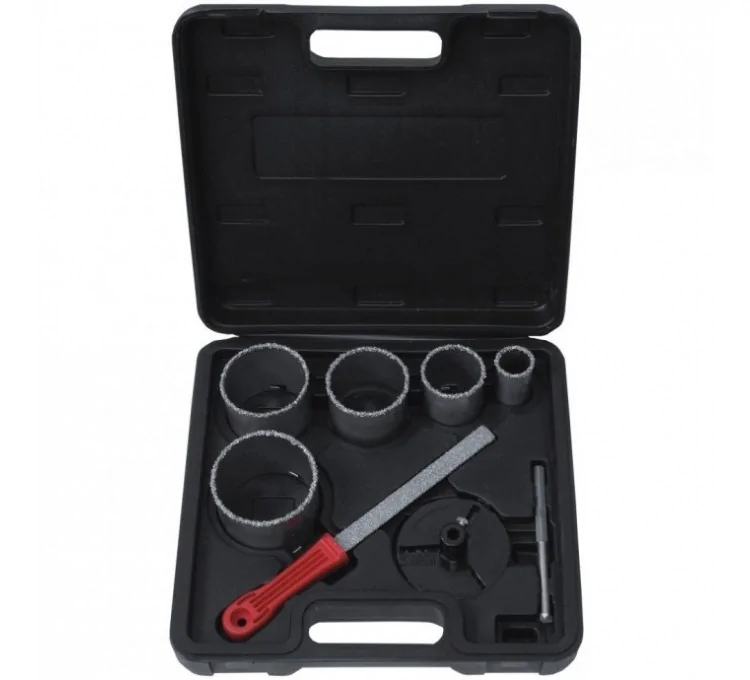 Set of tungsten carbide hole saws for drilling