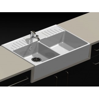 Ceramic Sink 2 Trays "Retro" White.