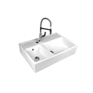 Evier Céramique 2 Bacs Country Blanc