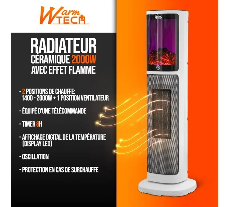 2000W ceramic heater with flame effect