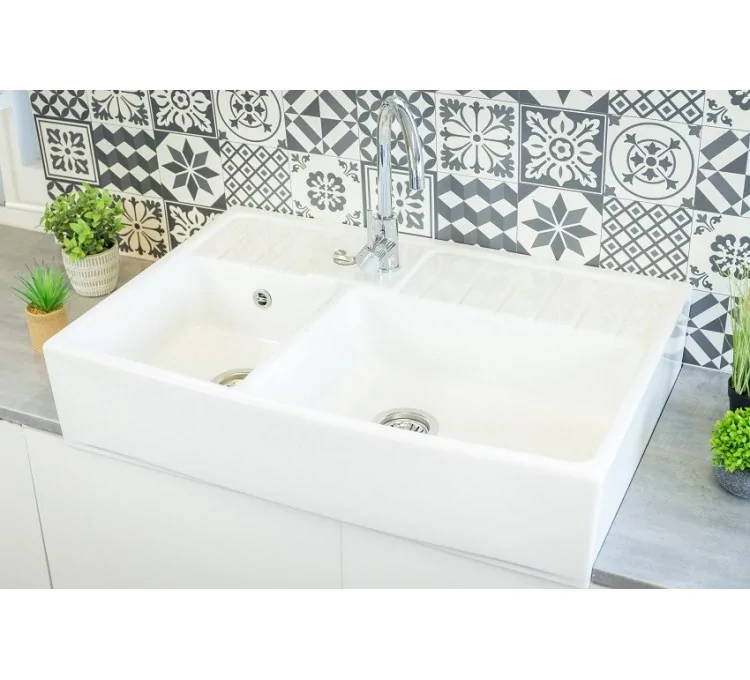 Évier Céramique Timbre D'Office Grand Siècle - 90cm, Blanc, à Poser (neuf)