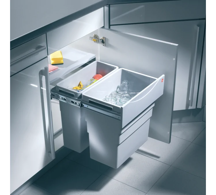 Kitchen sliding waste bin with 2 compartments for recycling 49L Kitchen sliding waste bin with 2 compartments for recycling 49L