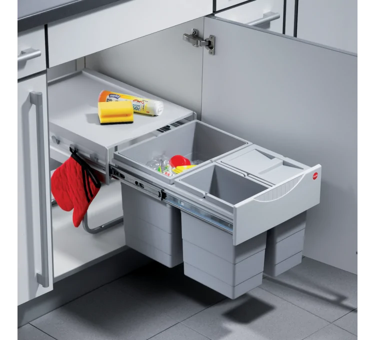 Cubo de basura de cocina para reciclaje con 3 compartimentos 35L