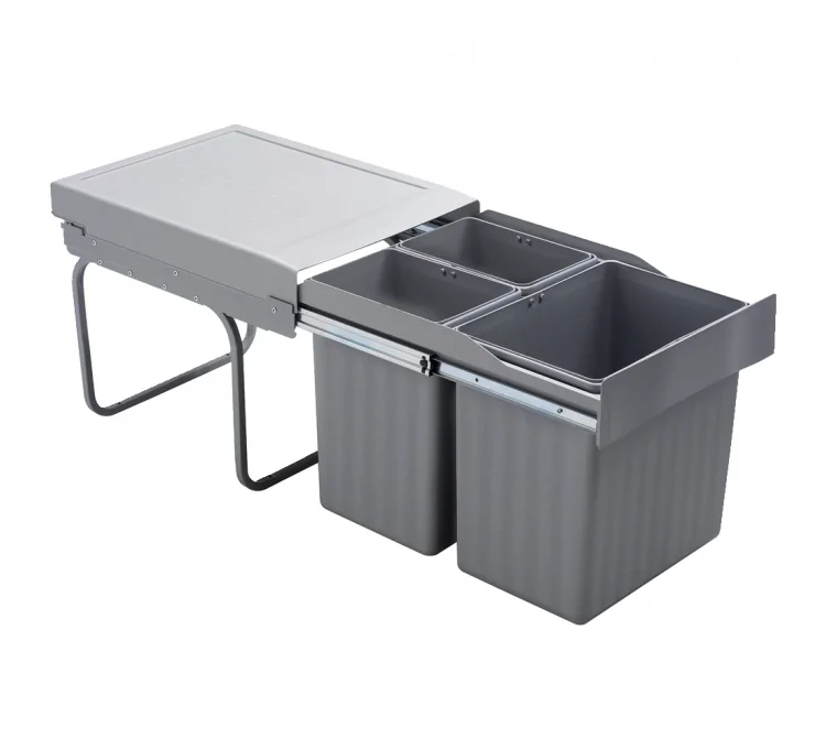 Cubo de basura de cocina deslizante para reciclaje con 3 compartimentos 31L