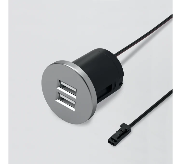 Runder eingebauter Mini-USB-Steckdosenblock, schwarz Runder eingebauter Mini-USB-Steckdosenblock, schwarz