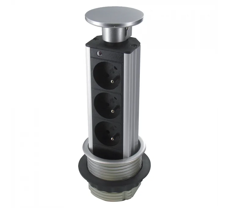 Blocco presa retrattile da incasso con 3 prese Ø80mm