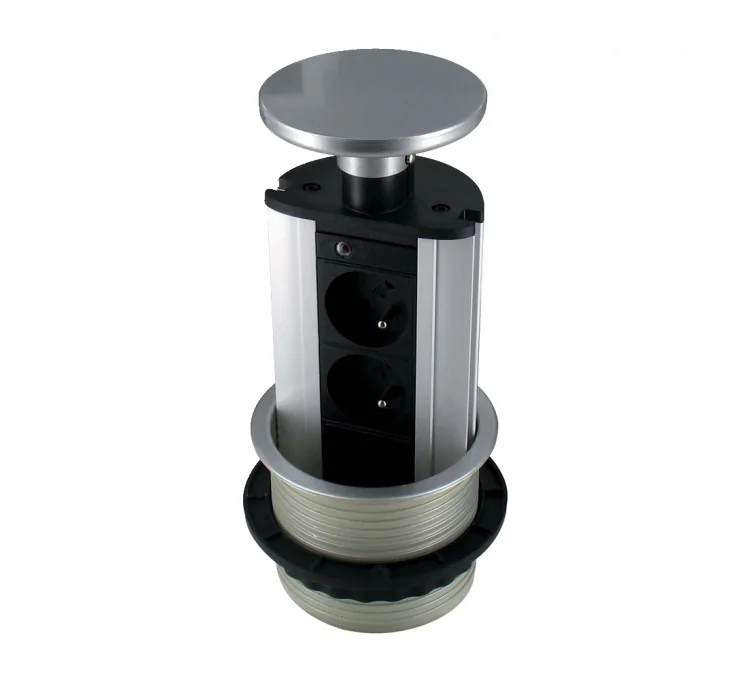 Bloque de 2 enchufes empotrable y retráctil Ø100mm Bloque de 2 enchufes empotrable y retráctil Ø100mm