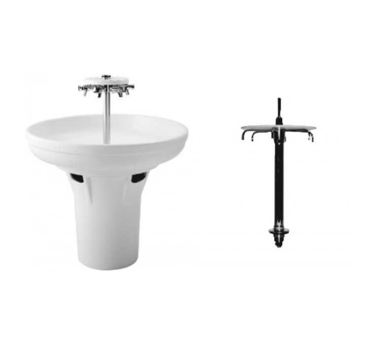 Columna PORCHER con grifería central de 6 caños para lavabo circular