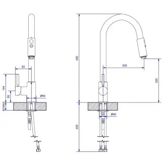 Mitigeur Modele Comptenporains Extractible 2 jets
