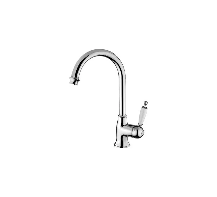 Here is the German translation:Wasserhahn für Spüle mit Schwanenhals-Auslauf