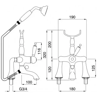 Support Bain Douche Sur Gorge 180 mm