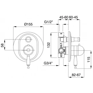 Commande de douche encastrée thermostatique avec inverseur