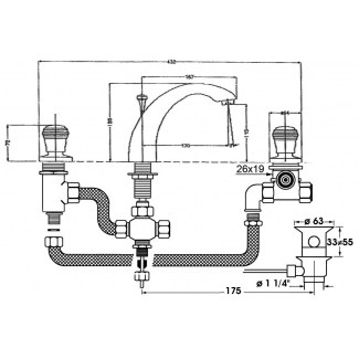 3-Loch Ixel-Thermostat-Waschtischarmatur mit Ablaufgarnitur