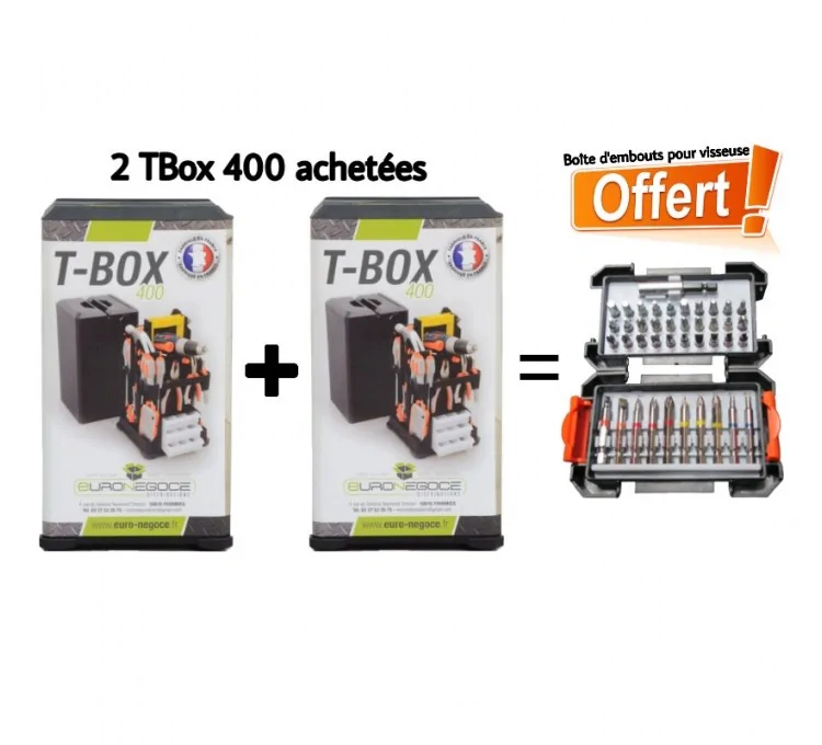 Lote de 2 Cajas de herramientas TBox 400 compradas + 1 juego de puntas gratis Lote de 2 Cajas de herramientas TBox 400 compradas + 1 juego de puntas gratis